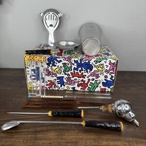 Vintage Bar Tools Set Mid Century Pourer Strainer Stirrer Shaker Bartender